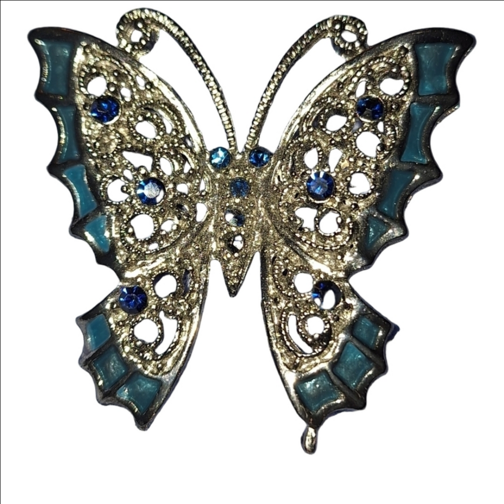 Silver Blue Butterfly Brooch Pin